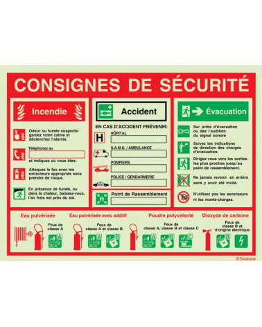 Signalisation consignes de sécurité en PVC photoluminescent 400x300 mm